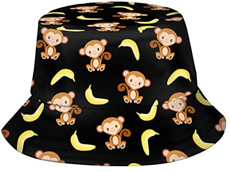Mütze mit Affen und Bananen-Aufdruck, trendig, Tiermuster, Fischerhüte für Damen und Herren, wendbar, verstaubar, Affen-Muster - 9, Einheitsgr��e