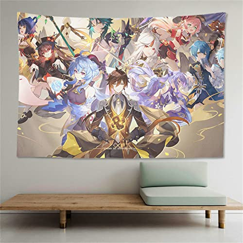 Jinhua Yiyan Genshin Impact Wandteppich Tapestry ZhongLi Morax,Anime Poster für Wandbehang Dekoration für Live-Streaming-Party,Schlafzimmer,Wohnzimmer,Heimdekoration