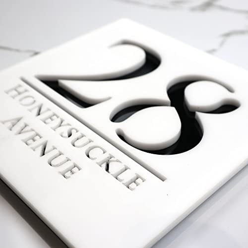 K Smart Sign | Bellissima S1 | 180mm x 180mm | Grey Anthracite & Black Mirror Marble 3d Laser Cut Contemporary house sign door number plaque address signs (Matt White & Black Marble Effect)