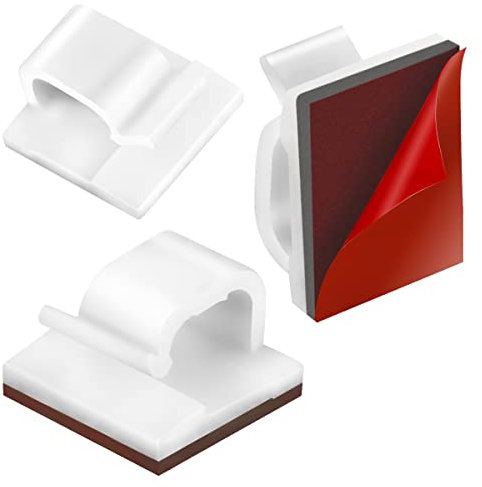 LICQIC 60 Pcs Self Adhesive Cable Clip, Outdoor Hooks for Lights, Cable Wire Management Clips for Car Office Home Fairy Light Decoration, White