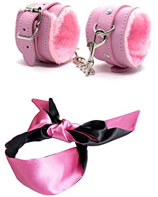 Handschellen Sex Bett,Handschellen Fesseln Sexspielzeug Für Paare,Handfesseln Erotische,mit 1 Stücke Augenbinde,Augenmaske Satin Augenbinde 150cm ROSA