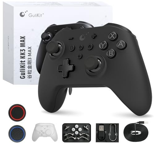 GuliKit KK3 MAX Bluetooth Controller mit RGB-Licht, Magnetschwebe Vibrationsmotor, Hall Joysticks und Trigger, 1000Hz Frequenzgang, 4 Rückseite Tasten für PC/Switch/Steam/Android/iOS/MacOS