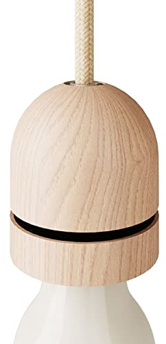 creative cables Kit Douille E27 filetée Semi-sphérique en Bois avec Serre-câble dissimulé et Couvre Anneau pour Abat-Jour - Neutre