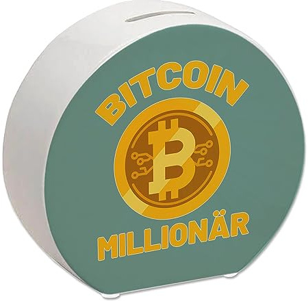 Bitcoin Millionär Spardose mit grünem Hintergrund und Kryptowährung EIN dekoratives Sparschwein für Trading-Experten Kryptowährung Sparbüchse Investieren sparen