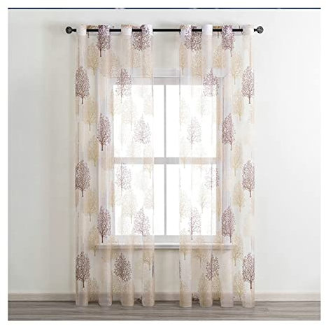 Banemi Gardinen Braun Kurz, Gardinen Wohnzimmer Transparent 2er Set Polyester Palmen Vorhänge für Heimtextilien 107x160cm