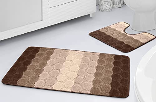 La Maison Bathroom Rug Set 2 Piece Hex Stripe Ombre Non Slip Bath Mat and Pedestal Mat Quick Dry Shower Bath Super Soft Toilet Mat (Latte)