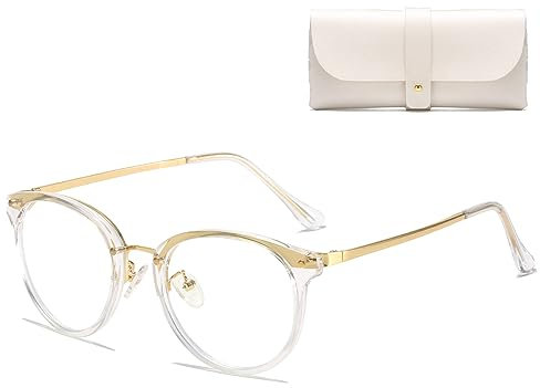 Cleoxyge Blaulichtfilter Brille Ohne Sehstärke für Damen-Herren,Metallrahmen Anti Blaulicht UV400-Schutz PC Gaming Mit Brillenetuis und Brillenputztuch (C006 - Durchsichtige Metallgestell)