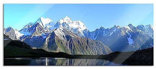 Pixxprint Glasbild Panorama, Wandbild aus Echtglas, Berge am See, 100x40 cm, inkl. Aufhängung und Abstandshalter