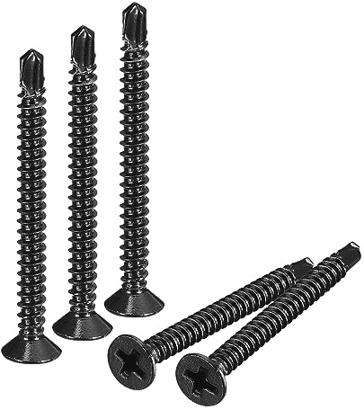 sourcing map #6 x 1-1/2 Sheet Metal Screws, 100pcs Black Oxide 410 Stainless Steel Flat Head Phillips Drive Self Drilling Screws