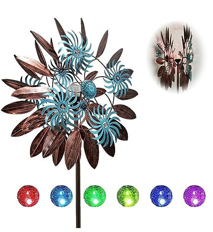 Solar Windrad Garten, 213 cm Deko WindmüHlen FüR Den Garten, mit solarbetriebene Glaskugel Gartendeko Metall Windspiel, FüR Den AußEnbereich,Terrasse
