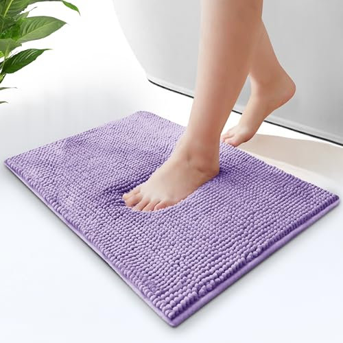 Moonlight Bedding Bath Mat Non Slip Anti Mould - Chenille Shower Mat Lilac 50 x 80 cm Super Absorbent Bathroom Mat Machine Washable Extra Soft Fluffy Bathmat