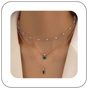 Aneneiceera Boho Geschichtet Smaragd Perle Choker Halskette Gold Smaragd Anhänger Halskette Winzige Perle Station Halskette Grün Edelstein Halskette Kette Schmuck Für Frauen Und Mädchen