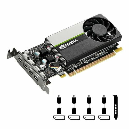 Nvidia Quadro T600 Carte graphique GDDR6 Single Slot 4 Go – 640 cœurs CUDA, 128 bits, 160 Go/s, 4 x Mini DisplayPort 1.4, 40 W, PCI Express 3.0 x16 avec 4 adaptateurs, support haut et bas