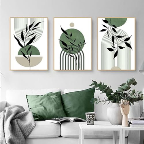 Moderne Aesthetic Pflanze Bilder Boho Deko Bilder,Abstrakt Kunst Wandbilder Bohemian Poster Set,Ohne Rahmen (Poster-02,3Pcs-20x30cm)