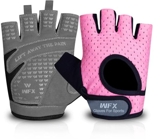 WFX Weight Lifting Gym Gloves Fitness Workout Breathable Ladies Gloves Non-Slip Silicone Padded Palm Protection Elasticated Strength Training Equipment Half Finger Exercise (Pink, M)