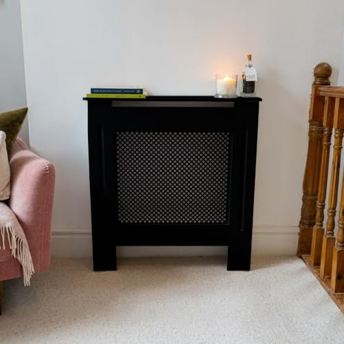 Jack Stonehouse Extra Large Radiator Cover Black Paint - Over Radiator Shelf Clip On With Diamond Slats - Sturdy MDF Wooden Radiator Covers For Bedroom Or Living Room Furniture - Slim Radiator Cover