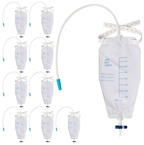 10 sacchetti per gambe con nastri in tessuto, valvola e scarico a T, 750 ml