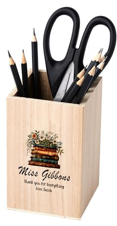 ukgiftstoreonline Teacher Pencil Holder Personalised Wooden Pen Pot Gift Floral Books