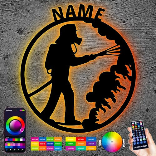 Feuerwehrmann Feuerwehr Schlummerlicht RGB LED Nachtlicht Feuer löschen Rettungsdienst Spielzeug,personalisiert mit Wunsch Namen Abendlicht Schlafzimmer Wohnzimmer Geschenk