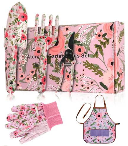 Atorcher Gardening Tools Set, 5 Pieces, Birthday Gifts for Mom, Grandma, Wife, Best Friends, Gardening Gifts for 50th, 60th, 70th Birthday, Retirement, Christmas, Pink