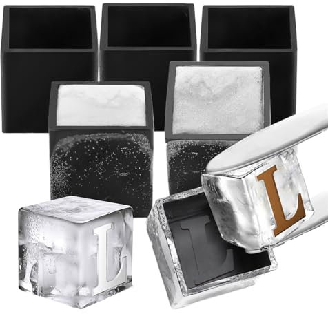 6 stampi per cubetti di ghiaccio personalizzati in silicone con lettere da 5,1 cm, stampi per ghiaccio personalizzati con profondità di 2 mm, crea cubetti di ghiaccio unici per whisky con stile con il