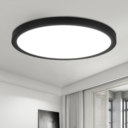 ZMH Deckenlampe LED Deckenleuchte Badezimmer - Ø30cm Badezimmerlampe Flach Schlafzimmerlampe Schwarz Küchenlampe Rund Schlafzimmer Deckenbeleuchtung 24W Flurlampe Kaltweiß Badlampe für Küche Flur Bad
