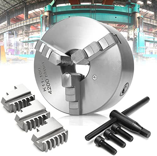 K11-100 Lathe Chuck, 4 Inch 3-Jaw Wood Lathe Chuck, Self-Centering Wood Turning Chuck, Quality Cast Iron Material, Woodturning Chuck Jaws for CNC Drilling Milling Grinding Machine