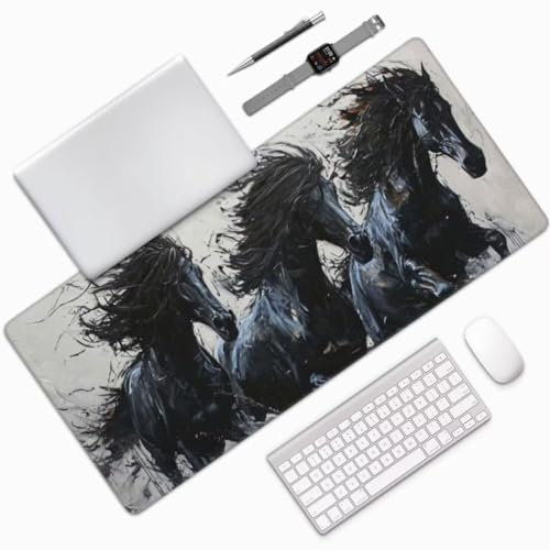 Schwarz Mauspad XXL Mauspad 700x300 mm Schreibtischunterlage, Wasserdicht Mauspad Pferd Mousepad XXL, Gaming Mauspad Groß Verbessert Präzision und Geschwindigkeit für Gaming Zubehör Zimmer Deko -MU699