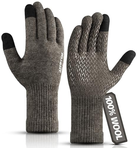 Rahhint Merinowolle Thermohandschuhe Herren Damen Touchscreen Winterhandschuhe Warme Anti-Rutsch Strickhandschuhe mit Nickerchenfutter für Laufen Radfahren Autofahren Arbeiten Outdoor Geschenk