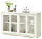 KOMFOTTEU Armario Bajo con Puertas Correderas de Vidrio, Mueble Auxiliar de Cocina con Estante Ajustable, Mueble de Almacenamiento para Comedor, Sala de Estar, 107 x 33 x 64 cm (Crema)