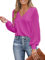 CUPSHE Chemisier festonné en dentelle pour femme - Manches longues en dentelle - Col en V - Poignets bandés - Chic et élégant, magenta, M
