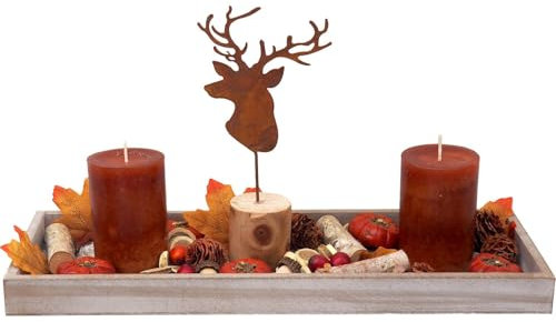 ZauberDeko Tablett Herbst Holz Grau Orange Kürbis Deko Hirsch Rost Geschenk 40cm