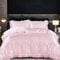 Guchuang Bedding Pink Silk Bedding Set with Ruffle Duvet Cover King Size 3 Pieces Luxury Smooth Microfiber Quilt Cover with 2 Pillowcases 220x230cm