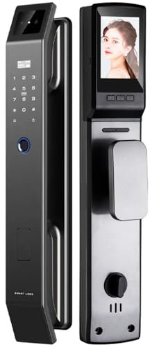 TEHONGMAI Front Door Smart Lock with Camera and Indoor Screen - Fingerprint Door Lock for Video Doorbell, Fingerprint, APP, Passcodes, IC Card, No Key, Rechargeable Battery for Hotel, Office, Home