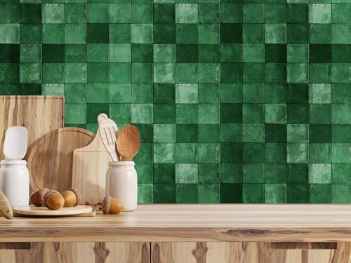CAMELEO Crédence cuisine adhésive vinyle, effet zellige vert, 200 x 40 cm - Convient aussi comme adhésif décoratif pour meuble - résistant et imperméable