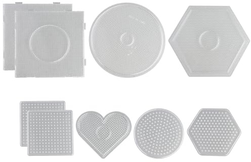 9 pièces perles de repassage Pegboard Set, Transparent Pegboards, Plaques d'épingles de différentes formes pour le bricolage et l'artisanat créatif, les adolescents, les amateurs
