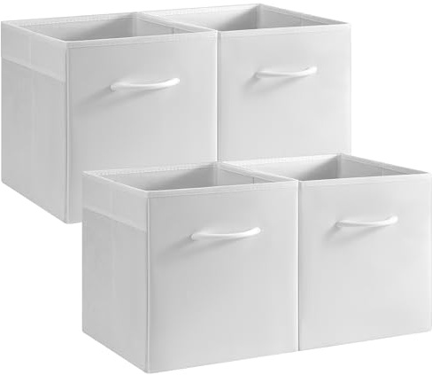 StorageWorks White Storage Cubes, 27x27 Cube Storage Boxes, Cube Storage Baskets for Kallax Shelves, Fabric Square Organiser Boxes for Wardrobe, Collapsible Storage Boxes for Bedroom, 4-Pack