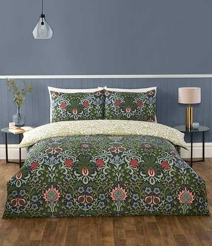 Rapport home Heritage Floral Microfibre Reversible King Bedding Set | Soft, Easy Care Duvet Cover with Pillowcases | Navy