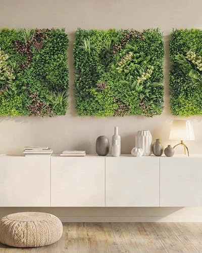 JELLE & JACOB Künstliche Pflanzenwand Indoor & Outdoor, Blumenwand Urban Jungle, 3er Set je 100x100 cm, pflegeleicht & langlebig - für Wohlfühl-Atmosphäre, Kunstpflanzen Wand, Green Wall, Pflanzen