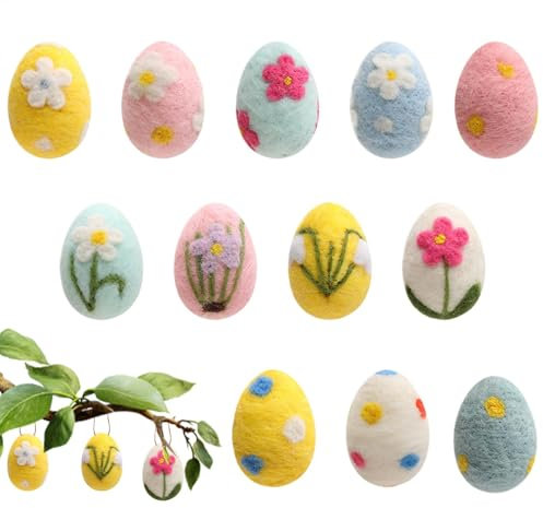 Generisch Filz Ostereier - Ostereier Zum Aufhängen, Farbenfrohe Bemalten Osterfilz Für Baumhänge, 12 Stücke Große Pastellfolie Eier Ornamente Handwerk, Osterdekoration Für Wand, Wohnzimmer