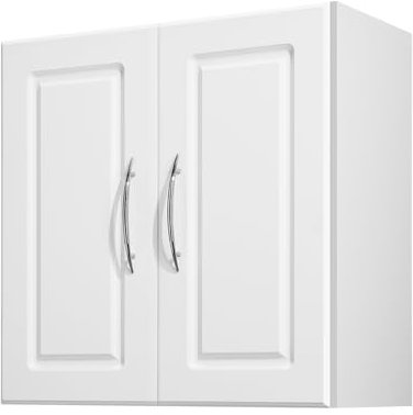 VEVOR Armario de Pared para Lavandería 30 x 60 x 60 cm Armario Colgante de 2 Niveles con 2 Puertas, Organizador de Armario con Estante Ajustable para Cocina, Garaje, Lavandería, Color Blanco