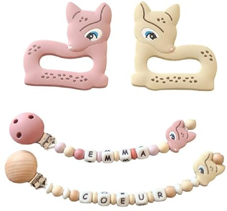 LANCK Attache tétine - Création personnalisée – Accessoire décoratif multi-usage – Cadeau artisanal unique - Biche Silicone