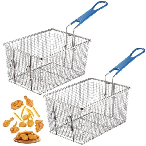 2 cestas resistentes para freidora, colador de alimentos de acero inoxidable con mango antideslizante para cocinar y escurrir