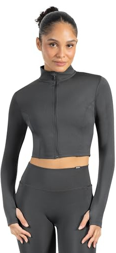 SMILODOX Crop Jacke Damen Nilai, figurbetonte Sportjacke mit Stehkragen, Frontzipper & Daumenlöchern, Funktionsjacke, ideal für Alltag, Training, Athleisure, Fitness, Yoga & moderne Activewear