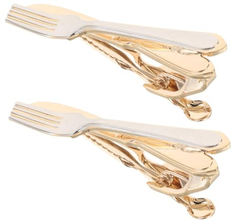 Men's Fashion Copper Tie Clips 2pcs Cutlery Shape Suit Accessories | Minimalist Business Style, Strong Grip Secure Hold, Wedding and Banquet Use, Resists Wear and Retains Shape