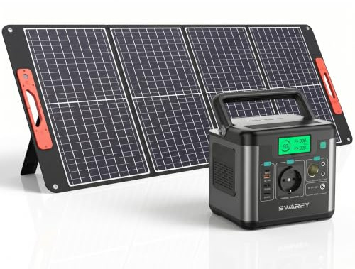 SWAREY Estción de Energía Portátil S160 con Panel Solar de 100W, Generador Solar de 222Wh, Salida de CA de 300W (600W Pico), Puerto USB-C de 65W para Camping, Viajes, Pesca, RV