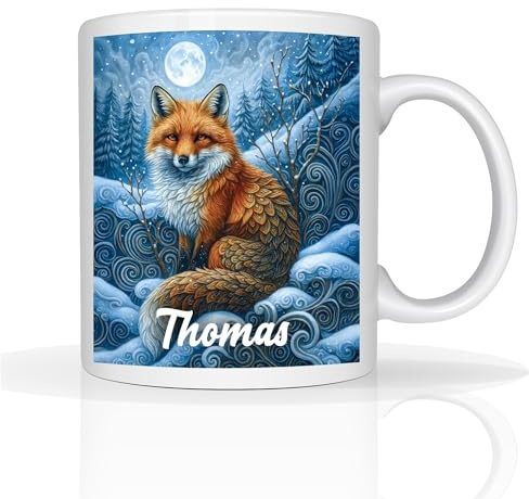 Personalised Wrendale Christmas Mug Custom Name 11oz Ceramic Coffee Cup, Cute Festive Animal Design, Novelty Xmas Gift for Kids & Adults, Perfect Secret Santa Present (Fox)