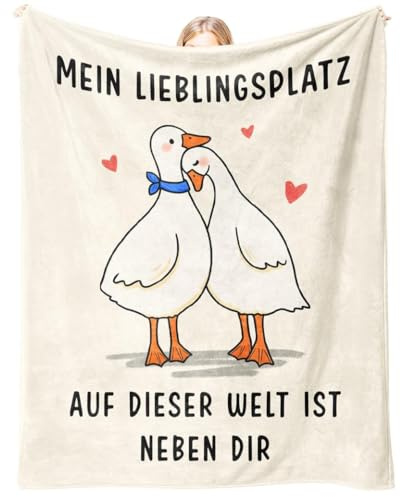 CheriGift Geschenke für Partner, Ente Flanell Decke für Pärchen Paar Couple Partner Valentinstagsgeschenk, Ich Liebe Dich Geschenke für Frauen Männer Ehefrau Ehemann zum Weihnachten 132 * 157 cm