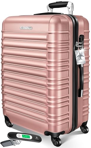 KESSER® Reisekoffer 120L Großer Hartschalen Koffer Inkl. Kofferwaage + Gepäckanhänger | Trolley Gepäck Rollkoffer Zahlenschloss 4 Rollen ABS-Hartschale Teleskopgriff, 75x50x32cm, Himbeerrosa