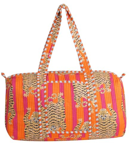 Indische Reisetasche aus Gesteppter Baumwolle, Handbedruckte Wochenendtasche Damen, Große Boho Handgepäck Tasche, Handgefertigte Blumentasche für Reisen & Sport